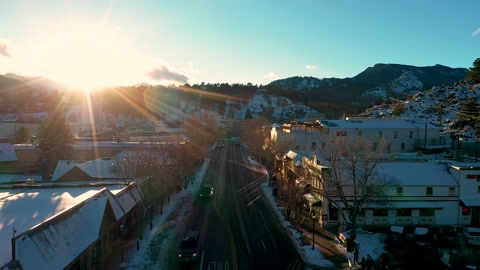 4K冬季景观冬季场景科罗拉多冬季日落鸟瞰图视频素材模板下载