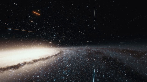 宇宙飞船以光速穿过太空中的星系
