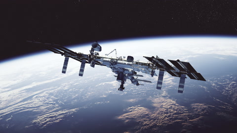 商业航天器与地球背景上的国际空间站对接