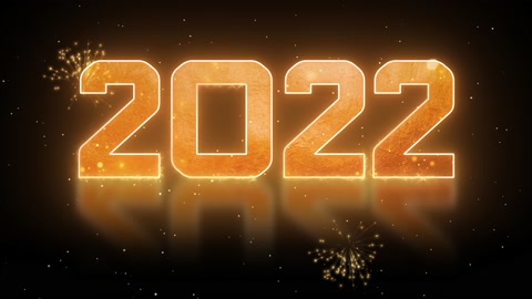 4K循环快乐的新年2022玫瑰金与闪烁的烟花在闪闪发光的闪光灯背景上视频素材模板下载