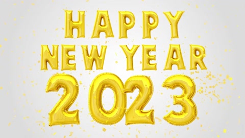 新年快乐2023金箔气球文字装饰闪光五彩纸屑上视频素材模板下载