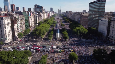 阿根廷人庆祝世界杯的鸟瞰图，布宜诺斯艾利斯