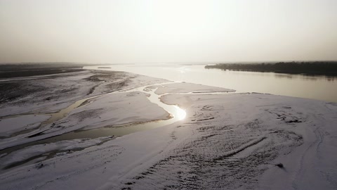 河套平原冰雪黄河视频素材模板下载