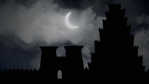 巴比伦：夜幕下的巴别塔与新月和云彩