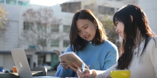 两个大学生在一起看书