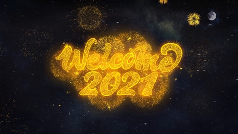 欢迎2021年文字祝愿从烟花颗粒贺卡中揭示。视频素材模板下载