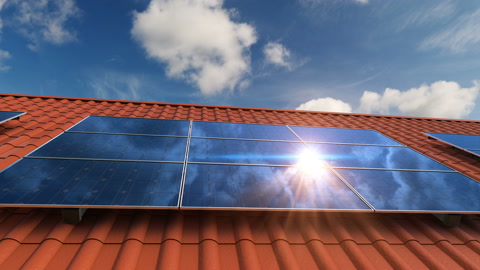 屋顶上的太阳能电池板视频素材模板下载