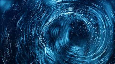 蓝色数字粒子波流动和扭曲抽象运动技术