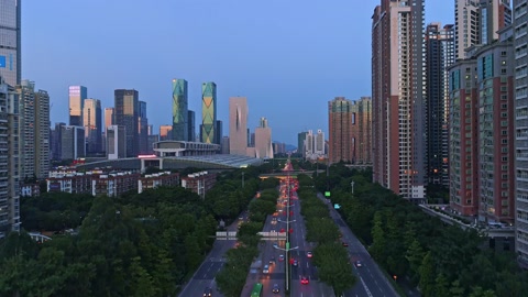 航拍深圳街道天际线全景视频素材模板下载