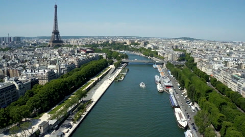 法国巴黎和塞纳河的鸟瞰图视频素材模板下载
