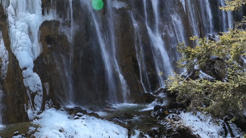 冬季九寨沟的瀑布视频素材模板下载
