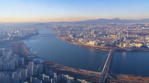 韩国首尔城市天际线的延时日落视频素材模板下载