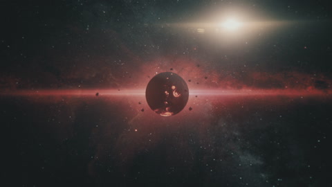 流星在宇宙爆炸后撞击一颗行星的动画效果