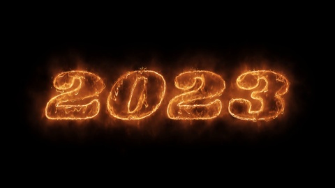 新年2023字热动画燃烧现实火焰循环。视频素材模板下载