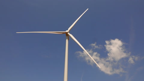 敖德萨，蓝天下的绿色能源风力涡轮机视频素材模板下载