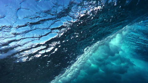 热带蓝海波撞击的水下角度