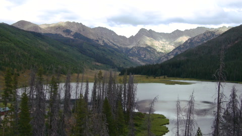 夏季下午晚些时候戈尔山脉的科罗拉多州皮尼牧场湖景视频素材模板下载