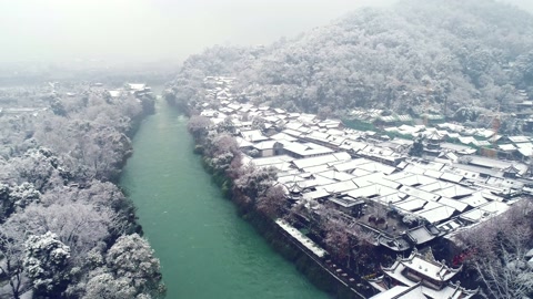 航拍都江堰南桥雪景，成都，中国视频素材模板下载
