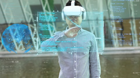 VR虚拟现实智能眼镜虚拟科幻屏幕代码d视频素材模板下载