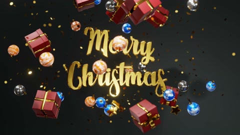 2023年新年和圣诞节。黑色可移动金色铭文MERRY CHRISTMAS视频素材模板下载