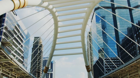 曼谷沙吞大厦商务桥步行天际线城市景观视频素材模板下载