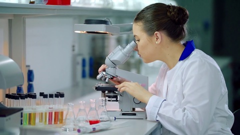 科学家在实验室使用显微镜女科学家正在进行显微镜研究视频素材模板下载