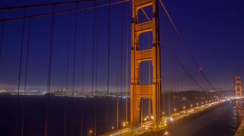 马林岬上的金门大桥夜间延时视频素材模板下载