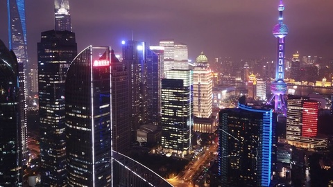 4K无人机航拍夜晚中的上海