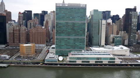 联合国总部，纽约，空中视角视频素材模板下载