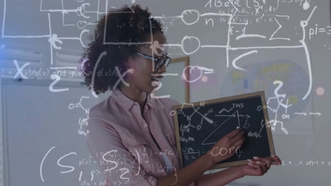 美国黑人女教师手持数学方程式动画视频素材模板下载