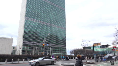 纽约市联合国总部的全景镜头视频素材模板下载
