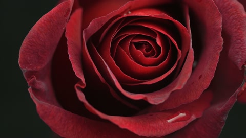 黑色背景上美丽的开口红玫瑰。盛开的红玫瑰花瓣