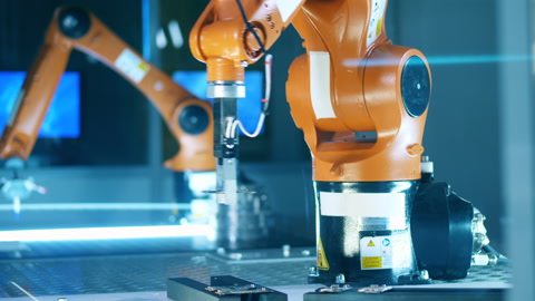 工业机器人在实验室拾取和放置操作特写镜头