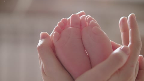 婴儿的脚在慈爱的母亲手中视频素材模板下载