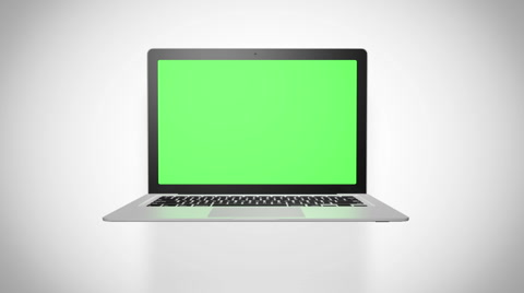 笔记本电脑绿色屏幕在白色背景
