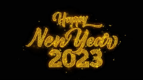 2023年新年快乐文字从金色闪亮的魔法粒子中显现出来视频素材模板下载