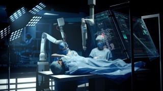 外科医生团队使用双臂机器人进行精细手术视频素材模板下载
