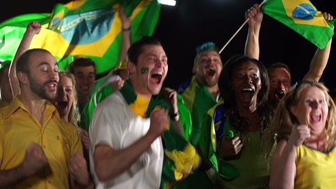 巴西足球/巴西足球球迷或支持者庆祝进球视频素材模板下载
