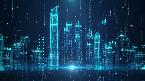蓝科技数字粒子智能高层城市背景