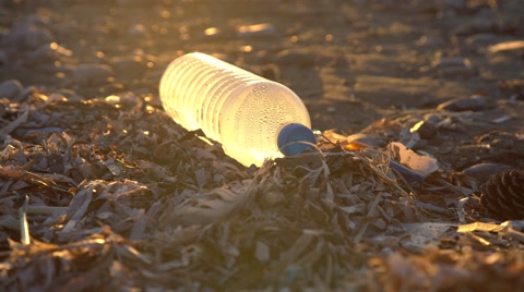 海滩上的塑料瓶海洋环境污染视频素材模板下载