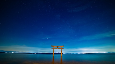 琵琶湖的星空，包括滋贺时间门的时间-lapse拍摄