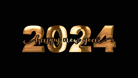新年快乐2024排版金色文字动画出现黑色背景。视频素材模板下载
