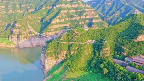 4K中国河南济源黄河三峡航拍。视频素材模板下载