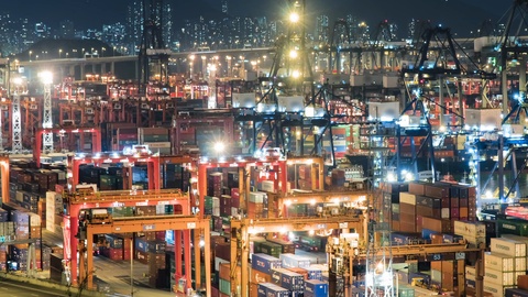 香港商业码头货柜装载活动的时间-lapse视频