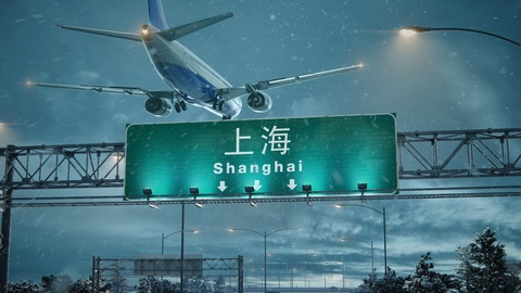 飞机降落上海特写镜头视频素材模板下载