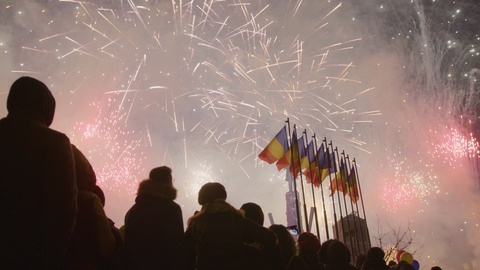 国庆节烟花汇演和罗马尼亚视频素材模板下载