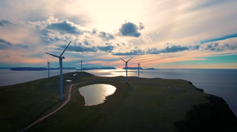 风车生产电力公园全景拍摄