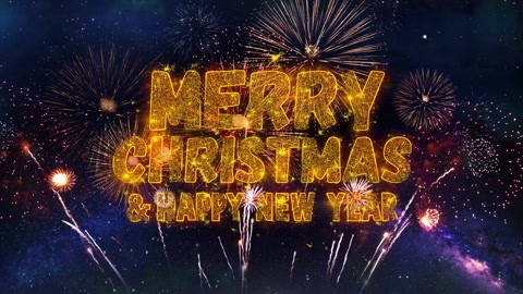 圣诞快乐新年快乐文字排版颗粒烟花爆炸视频素材模板下载