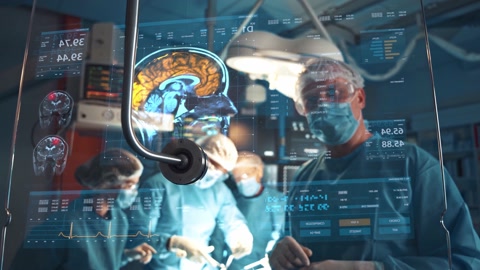 高科技医院外科医生使用增强现实进行脑部手术