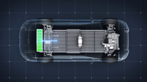 电池混合动力汽车充电电池电量检查，未来俯视图